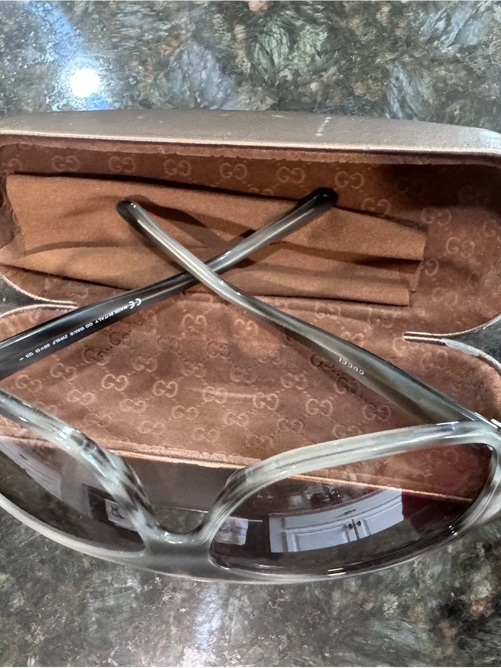Gucci Clear Frame Sunglasses with Brown Gradient Lenses